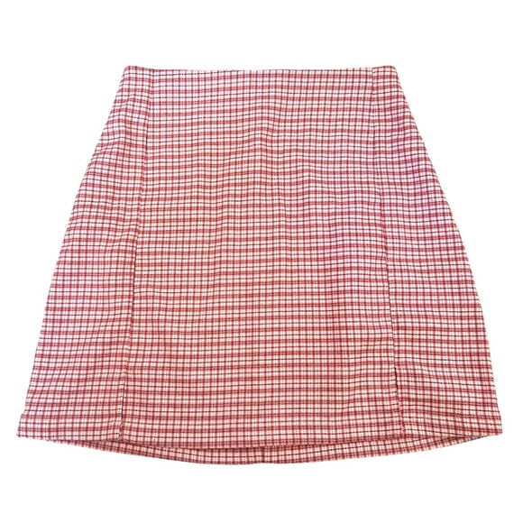 Brandy Melville Dresses & Skirts - John Galt Skirt Women S Red White Plaid Mini Slit Fitted Y2K Brandy Melville